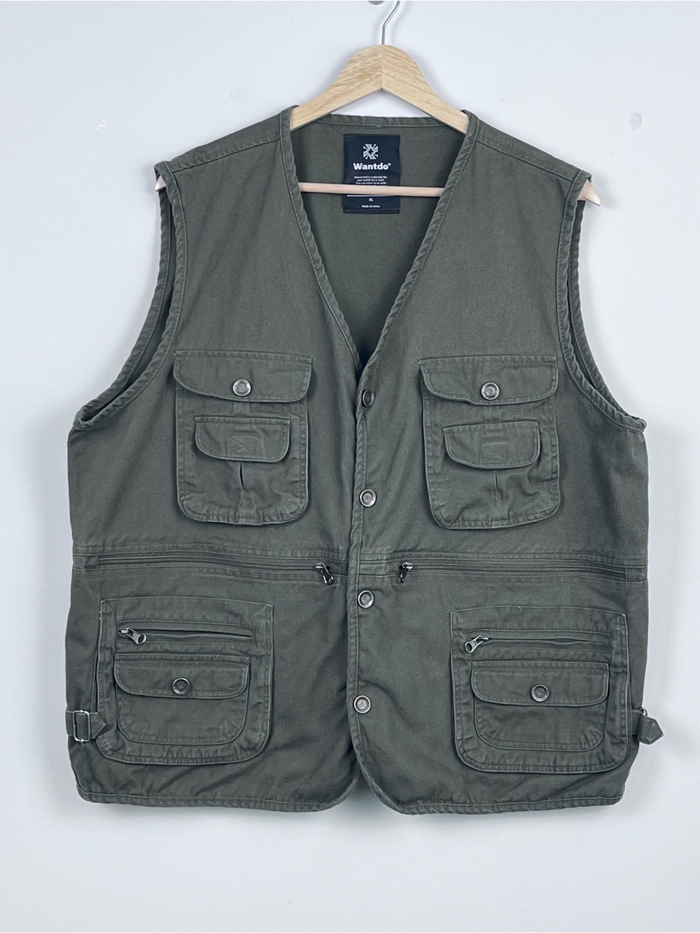 Wantdo Men's Green Snap Front Tactical Hunting Vest Size XL; Utility, Safari